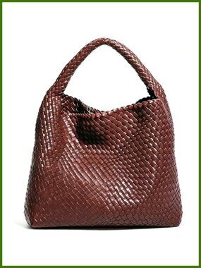 Hand Woven Vegan Leather Tote Bag Large Capacity Shoulder Hobo Purse for Women